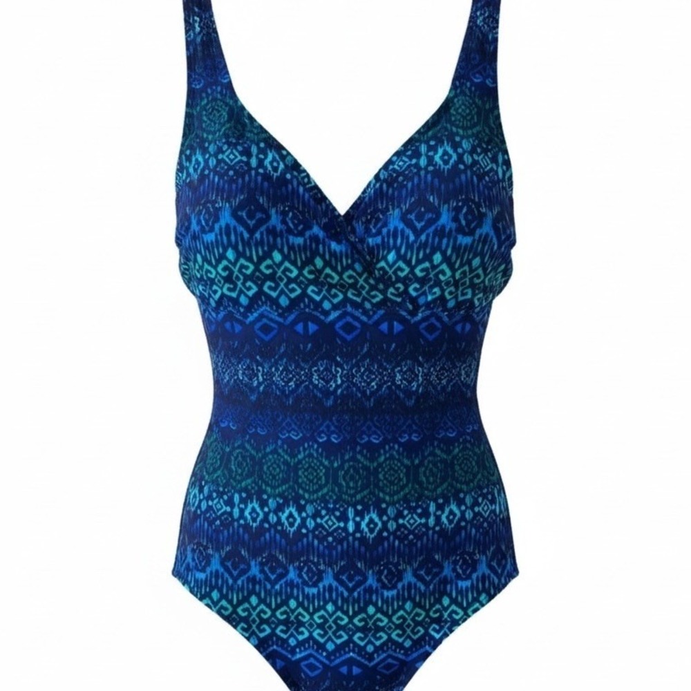 New Delta Burke 1 Piece Swimsuit Swimdress Blue Green Tummy Control Womens 14W